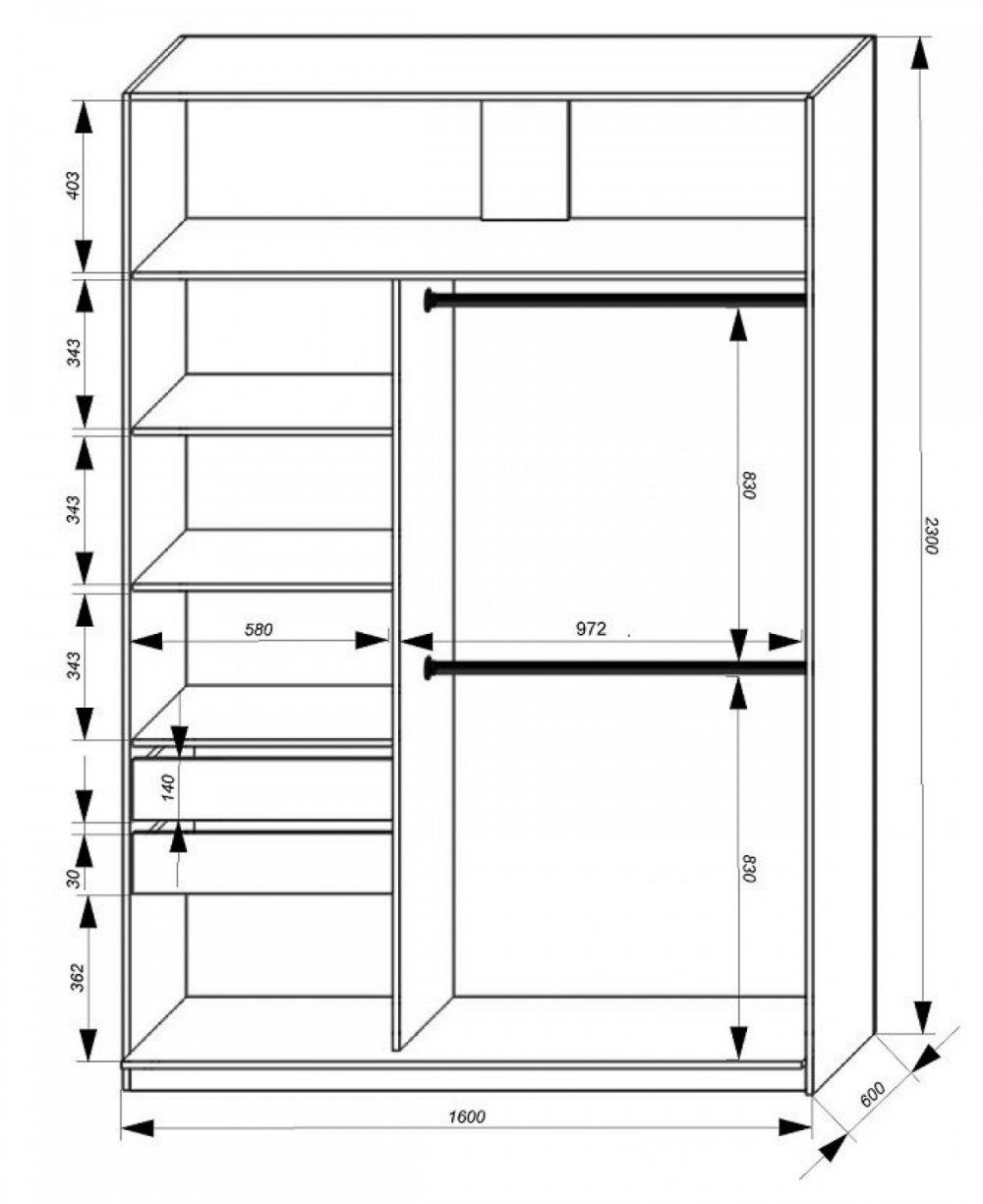 Шкаф-купе 1600 серии SOFT D8+D2+B2+PL4 (2 ящика+F обр.штанга) профиль  «Графит» купить недорого | ОК-МЕБЕЛЬ в Лесном