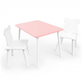 Детский комплект стол и два стула «Мишка» Rolti Baby (розовый/белый, массив березы/мдф) в Лесном - lesnoy.ok-mebel.com | фото