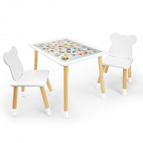 Детский комплект стол и два стула Мишка Rolti Baby с накладкой Алфавит (белая столешница/белое сиденье/береза ножки) в Лесном - lesnoy.ok-mebel.com | фото