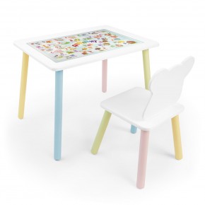 Детский комплект стол и стул Мишка Rolti Baby с накладкой Алфавит (белая столешница/белое сиденье/цветные ножки) в Лесном - lesnoy.ok-mebel.com | фото