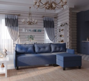 Диван-кровать угловой Киркас синий, ткань рогожка в Лесном - lesnoy.ok-mebel.com | фото 2