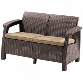 Диван пластиковый Корфу (Corfu love seat) коричневый - серо-бежевый* в Лесном - lesnoy.ok-mebel.com | фото 2