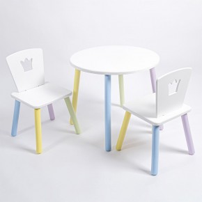 Комплект детский стол КРУГЛЫЙ и два стула КОРОНА ROLTI Baby (белая столешница/белое сиденье/цветные ножки) в Лесном - lesnoy.ok-mebel.com | фото