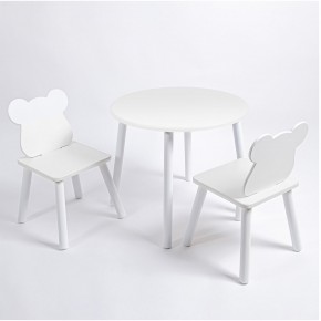 Комплект детский стол КРУГЛЫЙ и два стула МИШКА ROLTI Baby (белая столешница/белое сиденье/белые ножки) в Лесном - lesnoy.ok-mebel.com | фото