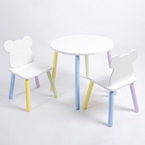 Комплект детский стол КРУГЛЫЙ и два стула МИШКА ROLTI Baby (белая столешница/белое сиденье/цветные ножки) в Лесном - lesnoy.ok-mebel.com | фото