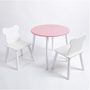 Комплект детский стол КРУГЛЫЙ и два стула МИШКА ROLTI Baby (розовая столешница/белое сиденье/белые ножки) в Лесном - lesnoy.ok-mebel.com | фото