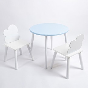 Комплект детский стол КРУГЛЫЙ и два стула ОБЛАЧКО ROLTI Baby (голубая столешница/белое сиденье/белые ножки) в Лесном - lesnoy.ok-mebel.com | фото