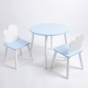 Комплект детский стол КРУГЛЫЙ и два стула ОБЛАЧКО ROLTI Baby (голубая столешница/голубое сиденье/белые ножки) в Лесном - lesnoy.ok-mebel.com | фото 1