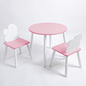 Комплект детский стол КРУГЛЫЙ и два стула ОБЛАЧКО ROLTI Baby (розовая столешница/розовое сиденье/белые ножки) в Лесном - lesnoy.ok-mebel.com | фото