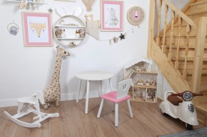 Комплект детский стол КРУГЛЫЙ и стул КОРОНА ROLTI Baby (белая столешница/розовое сиденье/белые ножки) в Лесном - lesnoy.ok-mebel.com | фото