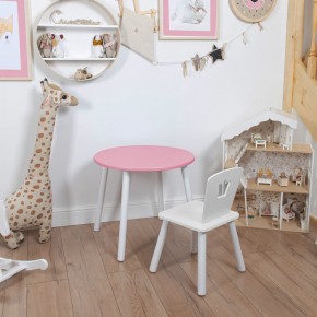 Комплект детский стол КРУГЛЫЙ и стул КОРОНА ROLTI Baby (розовая столешница/белое сиденье/белые ножки) в Лесном - lesnoy.ok-mebel.com | фото 1