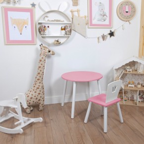 Комплект детский стол КРУГЛЫЙ и стул КОРОНА ROLTI Baby (розовая столешница/розовое сиденье/белые ножки) в Лесном - lesnoy.ok-mebel.com | фото
