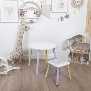Комплект детский стол КРУГЛЫЙ и стул МИШКА ROLTI Baby (белая столешница/белое сиденье/цветные ножки) в Лесном - lesnoy.ok-mebel.com | фото 1