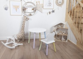 Комплект детский стол КРУГЛЫЙ и стул МИШКА ROLTI Baby (белая столешница/белое сиденье/цветные ножки) в Лесном - lesnoy.ok-mebel.com | фото 3