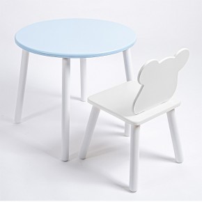 Комплект детский стол КРУГЛЫЙ и стул МИШКА ROLTI Baby (голубая столешница/белое сиденье/белые ножки) в Лесном - lesnoy.ok-mebel.com | фото 1