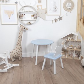 Комплект детский стол КРУГЛЫЙ и стул МИШКА ROLTI Baby (голубая столешница/голубое сиденье/белые ножки) в Лесном - lesnoy.ok-mebel.com | фото 3