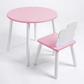 Комплект детский стол КРУГЛЫЙ и стул ОБЛАЧКО ROLTI Baby (розовая столешница/розовое сиденье/белые ножки) в Лесном - lesnoy.ok-mebel.com | фото 1