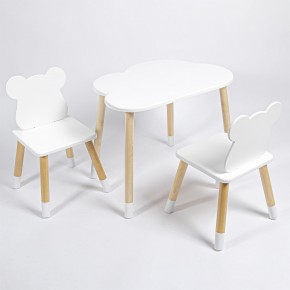 Комплект детский стол ОБЛАЧКО и два стула МИШКА  ROLTI Baby (белая столешница/белое сиденье/береза ножки) в Лесном - lesnoy.ok-mebel.com | фото