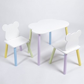 Комплект детский стол ОБЛАЧКО и два стула МИШКА ROLTI Baby (белая столешница/белое сиденье/цветные ножки) в Лесном - lesnoy.ok-mebel.com | фото