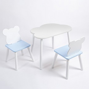 Комплект детский стол ОБЛАЧКО и два стула МИШКА ROLTI Baby (белая столешница/голубое сиденье/белые ножки) в Лесном - lesnoy.ok-mebel.com | фото 1