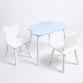 Комплект детский стол ОБЛАЧКО и два стула МИШКА ROLTI Baby (голубая столешница/белое сиденье/белые ножки) в Лесном - lesnoy.ok-mebel.com | фото