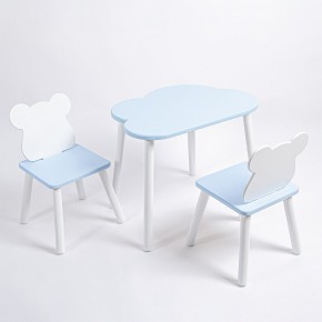 Комплект детский стол ОБЛАЧКО и два стула МИШКА ROLTI Baby (голубая столешница/голубое сиденье/белые ножки) в Лесном - lesnoy.ok-mebel.com | фото
