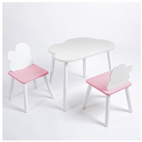 Комплект детский стол ОБЛАЧКО и два стула ОБЛАЧКО ROLTI Baby (белая столешница/розовый сиденье/белые ножки) в Лесном - lesnoy.ok-mebel.com | фото