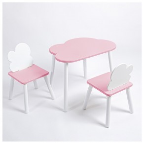 Комплект детский стол ОБЛАЧКО и два стула ОБЛАЧКО ROLTI Baby (розовая столешница/розовое сиденье/белые ножки) в Лесном - lesnoy.ok-mebel.com | фото