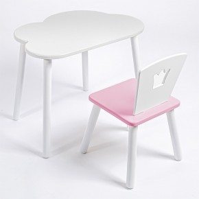 Комплект детский стол ОБЛАЧКО и стул КОРОНА ROLTI Baby (белая столешница/розовое сиденье/белые ножки) в Лесном - lesnoy.ok-mebel.com | фото 1