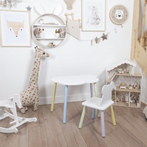 Комплект детский стол ОБЛАЧКО и стул МИШКА ROLTI Baby (белая столешница/белое сиденье/цветные ножки) в Лесном - lesnoy.ok-mebel.com | фото 1