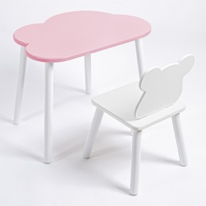 Комплект детский стол ОБЛАЧКО и стул МИШКА ROLTI Baby (розовая столешница/белое сиденье/белые ножки) в Лесном - lesnoy.ok-mebel.com | фото