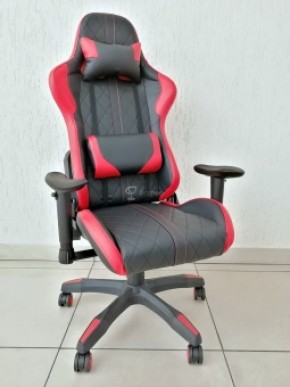Кресло геймерское Barneo K-52 (черная экокожа красные вставки) в Лесном - lesnoy.ok-mebel.com | фото