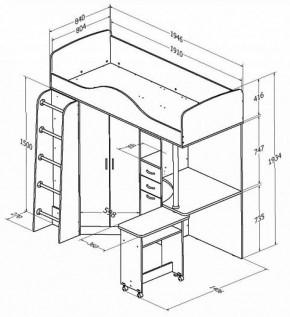 Кровать-чердак "Теремок-1" Дуб молочный/Голубой в Лесном - lesnoy.ok-mebel.com | фото 2