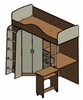 Кровать-чердак "Теремок-1" Дуб молочный/Орех в Лесном - lesnoy.ok-mebel.com | фото 3