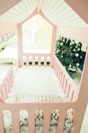 Кровать-домик без ящика 800*1600 (Розовый) в Лесном - lesnoy.ok-mebel.com | фото 3