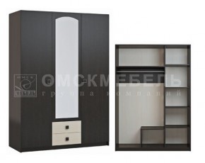 Шкаф 3-х дверный с 2 ящиками с зеркалом Шк51 МС Люсси (венге/дуб девон) в Лесном - lesnoy.ok-mebel.com | фото