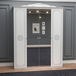 Шкаф 4-х дверный с зеркалами (12.244) Грация (белый/серебро) в Лесном - lesnoy.ok-mebel.com | фото