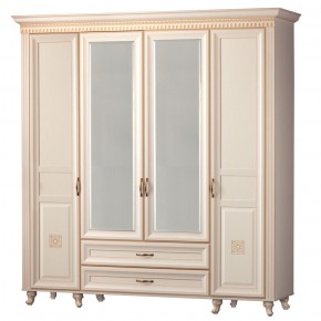 Шкаф для одежды 4-дверный с зеркалом №493 Марлен кремовый белый в Лесном - lesnoy.ok-mebel.com | фото