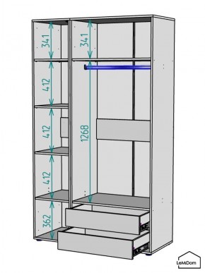 Шкаф Linnea MHR-3-2 2050х1200х510 (Графит-М 11.1.25) в Лесном - lesnoy.ok-mebel.com | фото 3