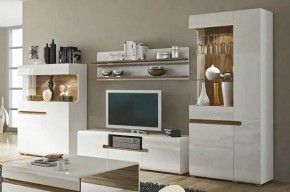 Шкаф с витриной 3D/TYP 01L, LINATE ,цвет белый/сонома трюфель в Лесном - lesnoy.ok-mebel.com | фото 4