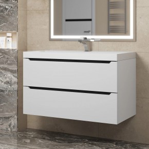 Тумба под раковину Uperwood Tanos 90 см, подвесная, белая/графит в Лесном - lesnoy.ok-mebel.com | фото